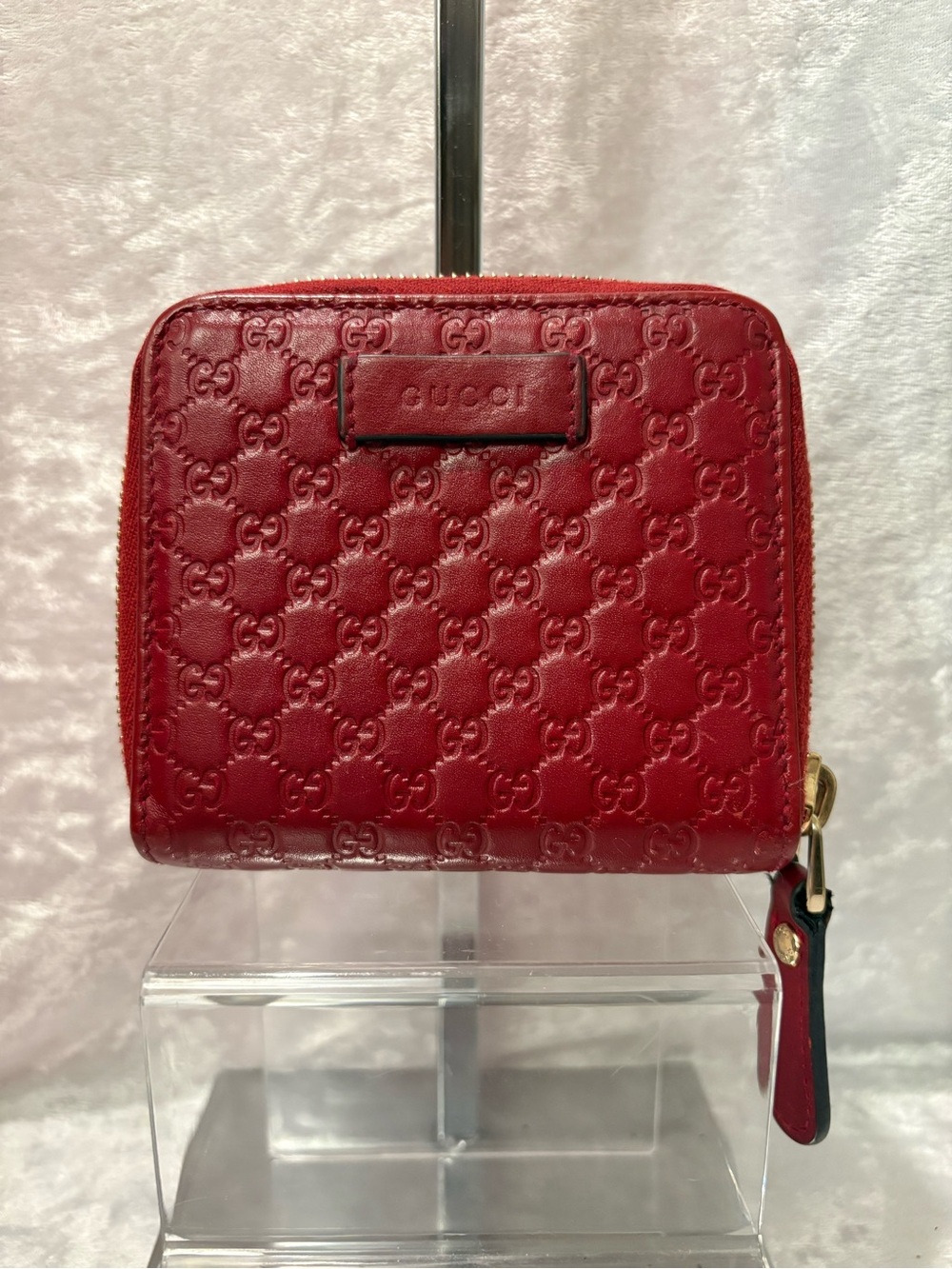 Gucci Microguccissima Zip-around Embossed Leather Compact Wallet Red Authentic
